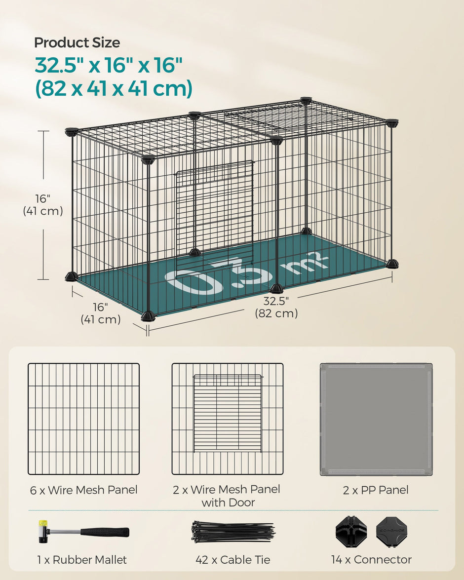 Small Animal Cage – Metal – Black – Easy to Clean with Top and Two Doors