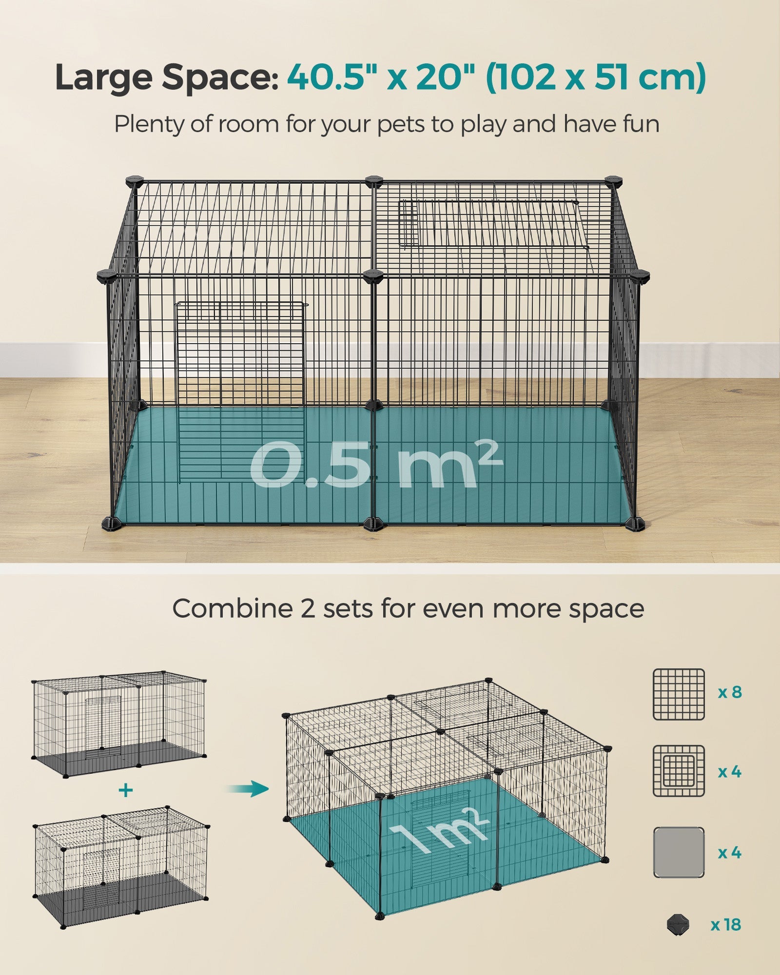 Small Animal Cage – Metal – Black – Easy to Clean, 102 x 51 x 51 cm