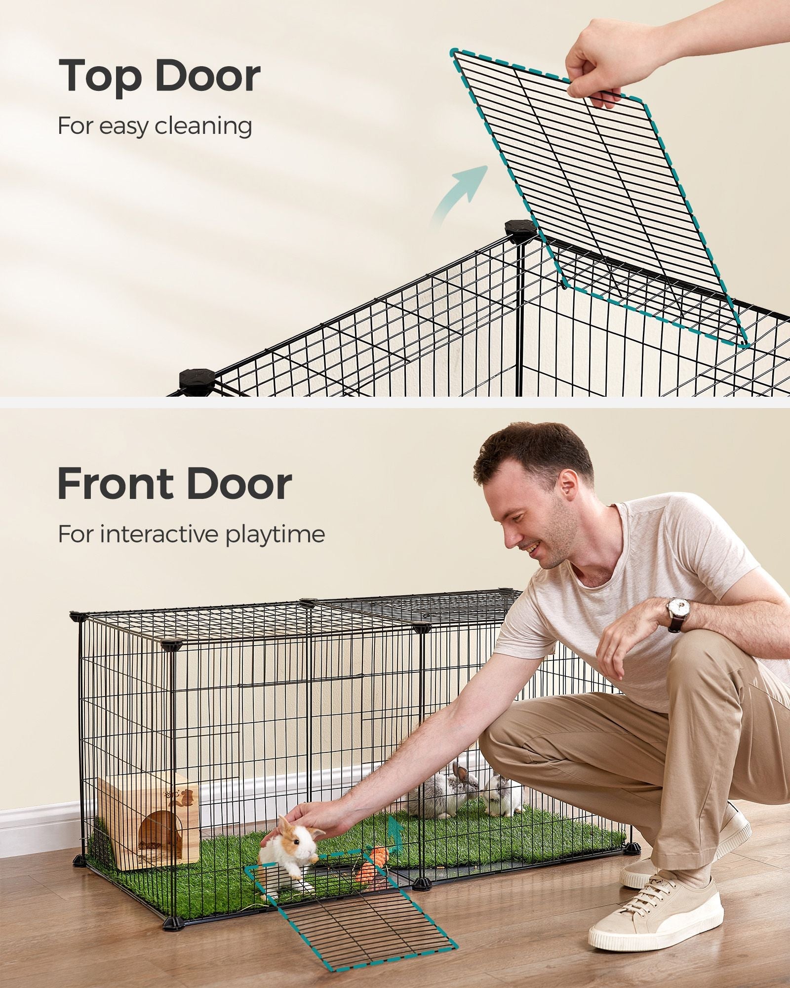 Small Animal Cage – Metal – Black – Easy to Clean, 102 x 51 x 51 cm