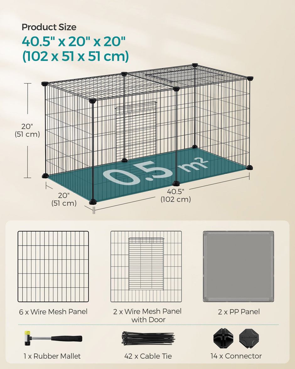 Small Animal Cage – Metal – Black – Easy to Clean, 102 x 51 x 51 cm
