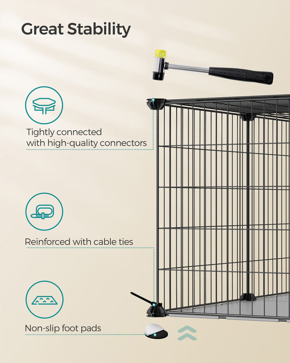 Small Animal Cage – Metal – Black – Easy to Clean, 102 x 51 x 51 cm