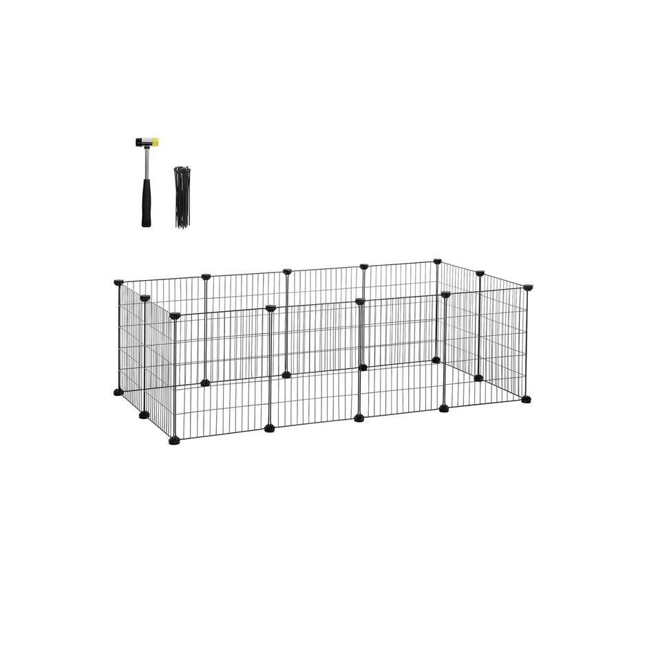 Guinea Pig Cage – Metal – Black – Modular 12-Panel Indoor Playpen with Assembly Tools