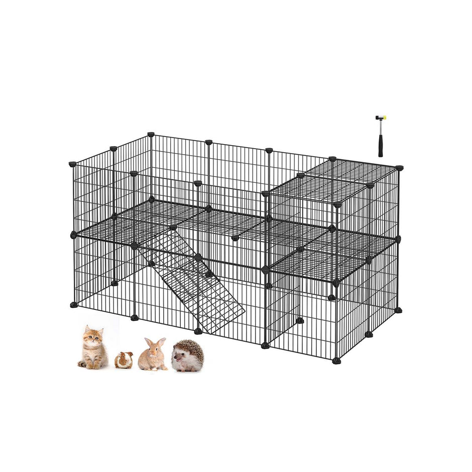 Pet Playpen – Metal – Black – 2 Floors Customisable with Indoor Use