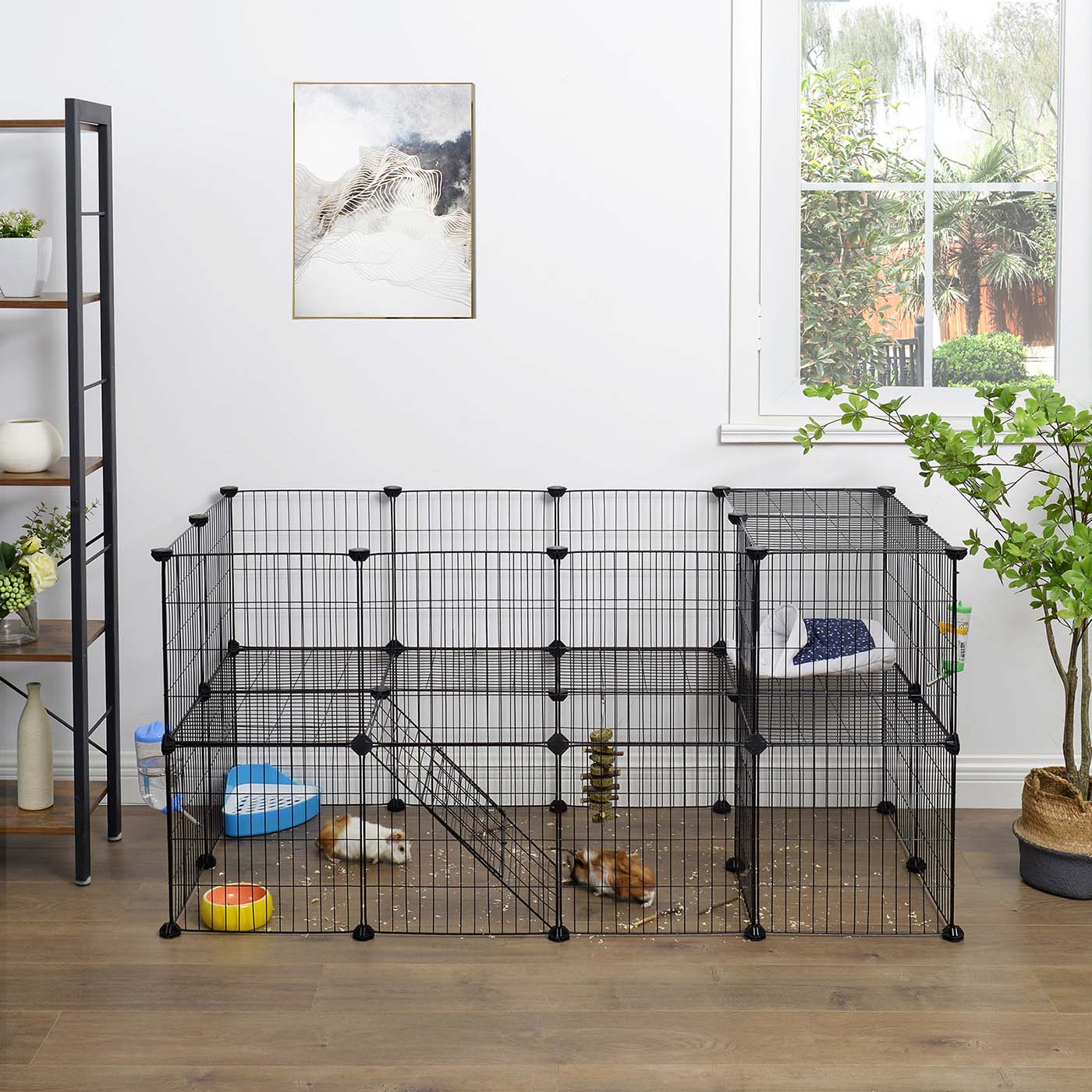 Pet Playpen – Metal – Black – 2 Floors Customisable with Indoor Use