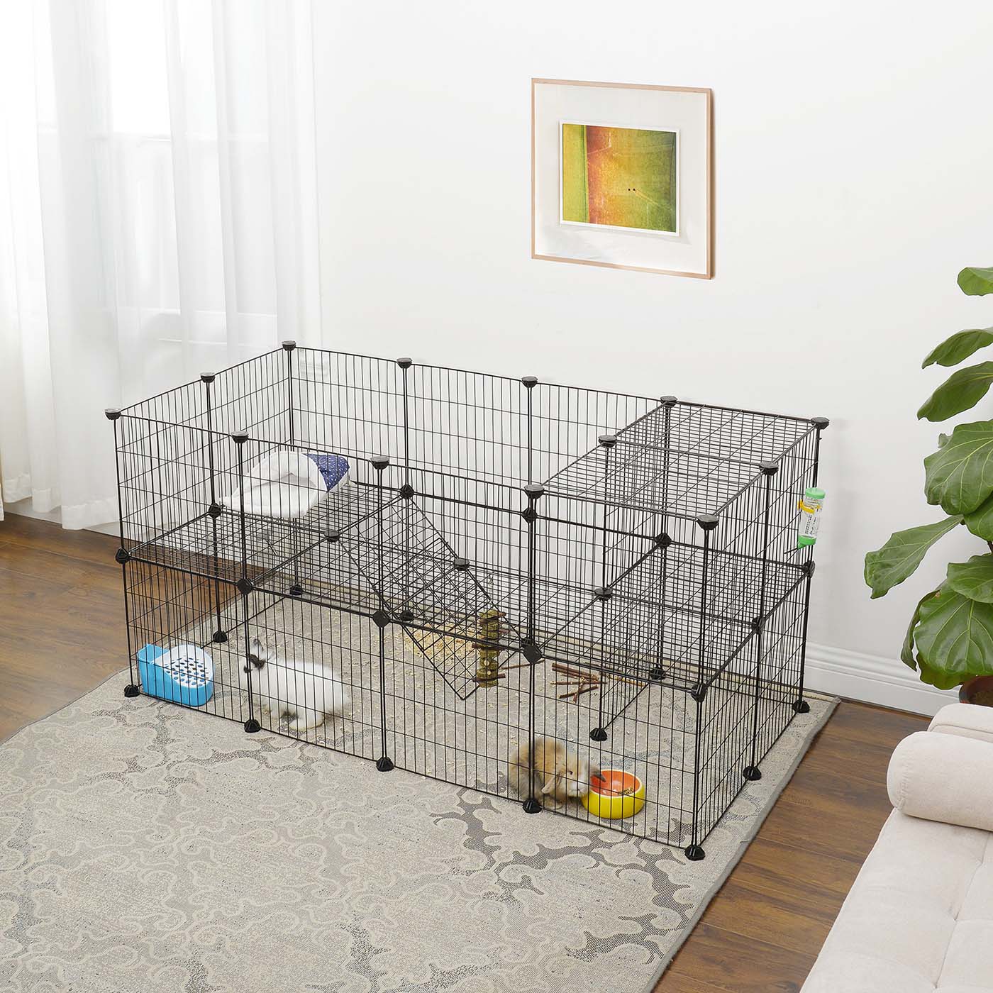 Pet Playpen – Metal – Black – 2 Floors Customisable with Indoor Use