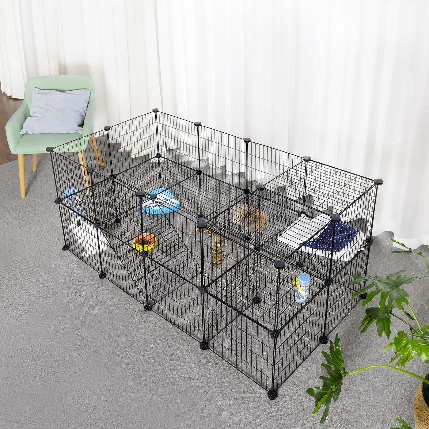 Pet Playpen – Metal – Black – 2 Floors Customisable with Indoor Use