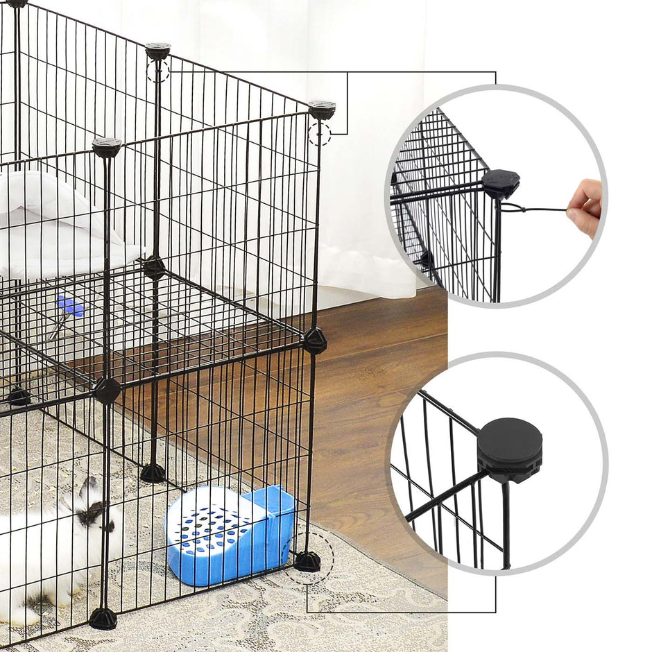 Pet Playpen – Metal – Black – 2 Floors Customisable with Indoor Use