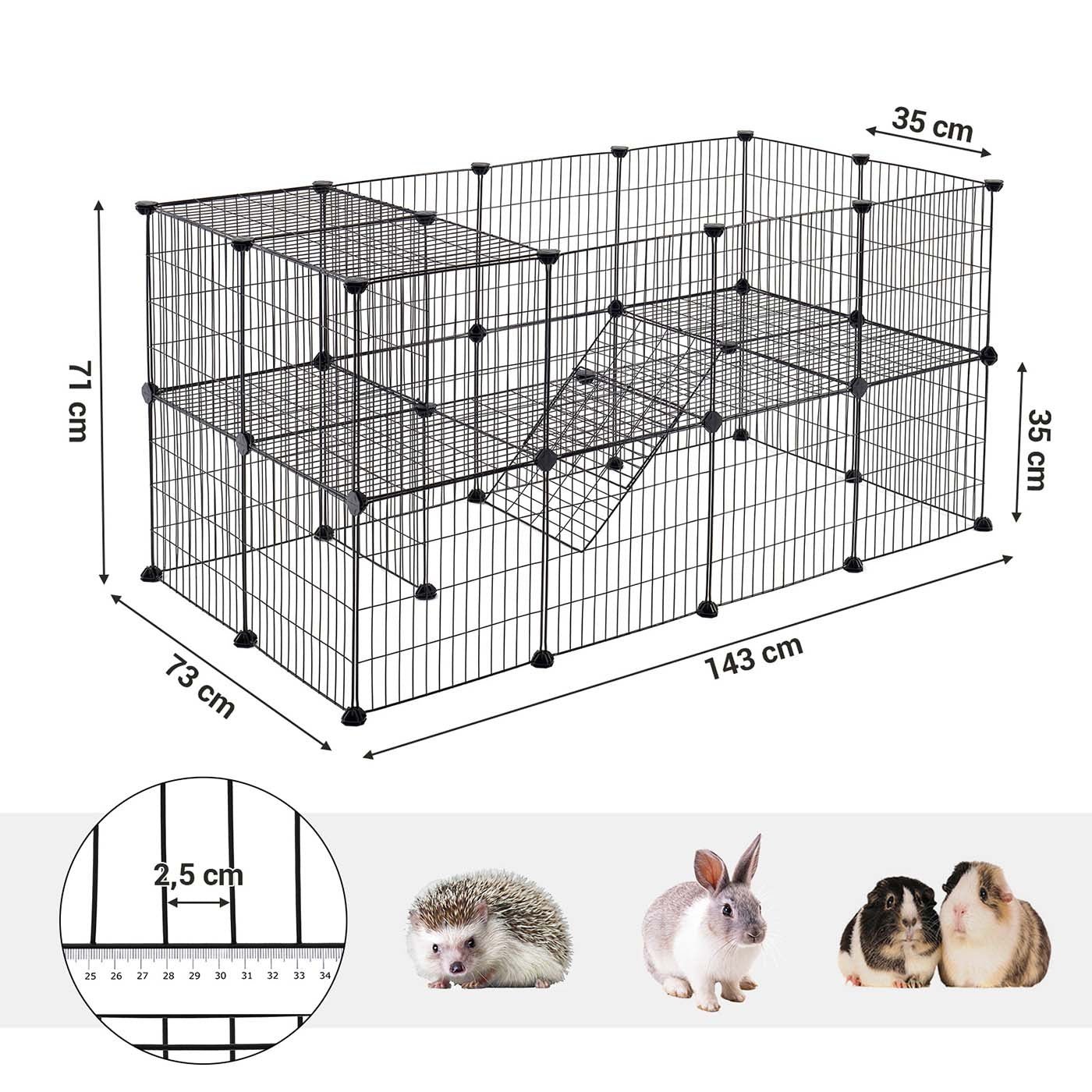 Pet Playpen – Metal – Black – 2 Floors Customisable with Indoor Use