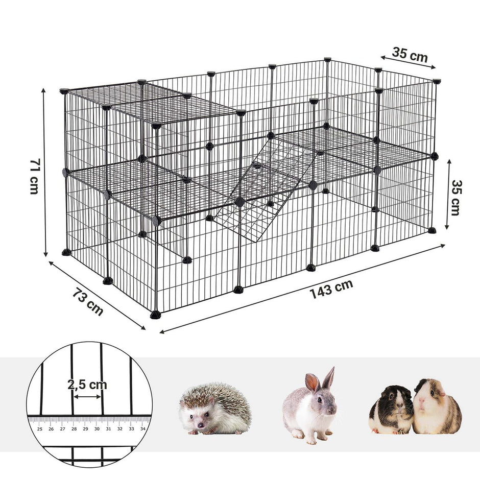 Pet Playpen – Metal – Black – 2 Floors Customisable with Indoor Use
