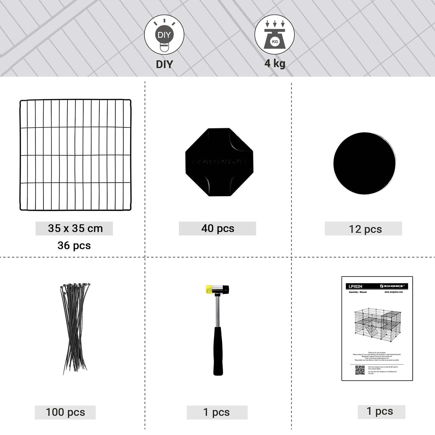 Pet Playpen – Metal – Black – 2 Floors Customisable with Indoor Use