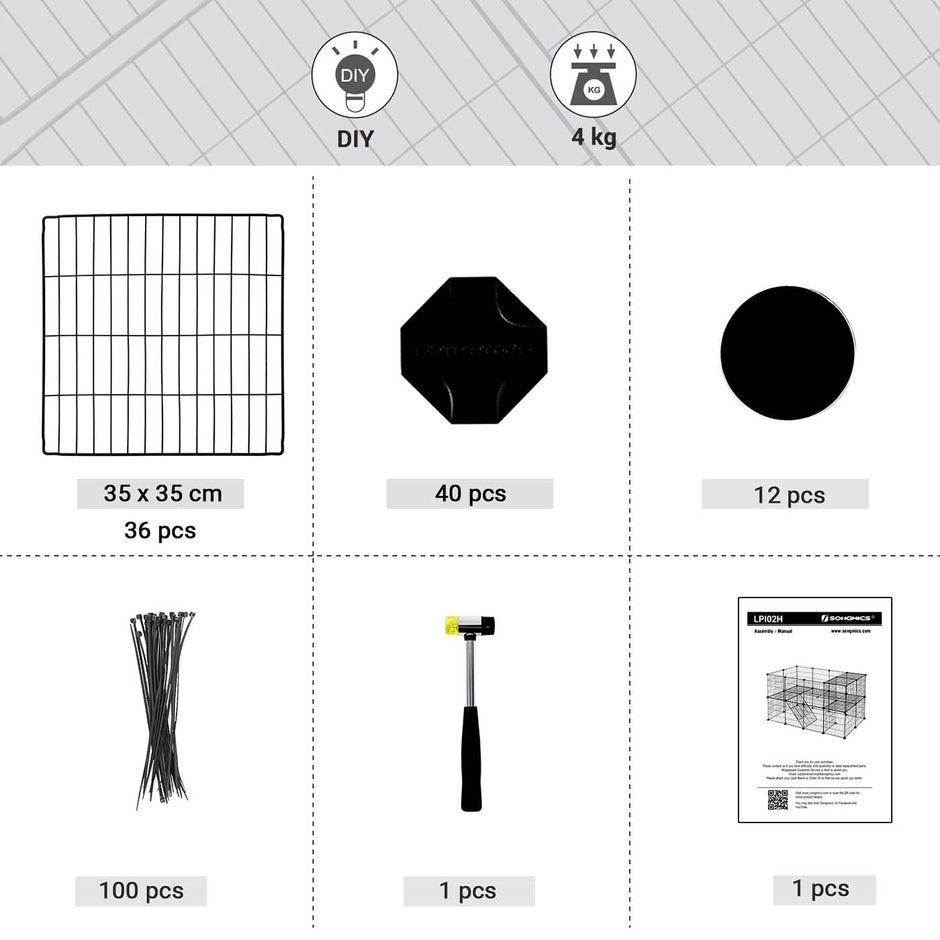 Pet Playpen – Metal – Black – 2 Floors Customisable with Indoor Use
