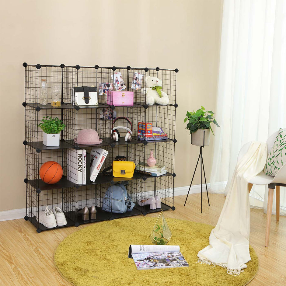 Metal Wire Cube Organizer – Metal – White – Modular Design with 16 Cubes