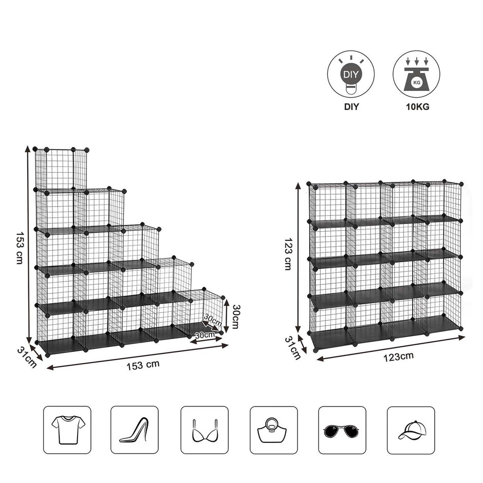 Metal Wire Cube Organizer – Metal – White – Modular Design with 16 Cubes
