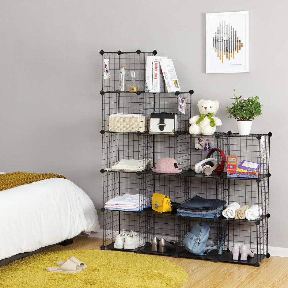 Metal Wire Cube Organizer – Metal – White – Modular Design with 16 Cubes