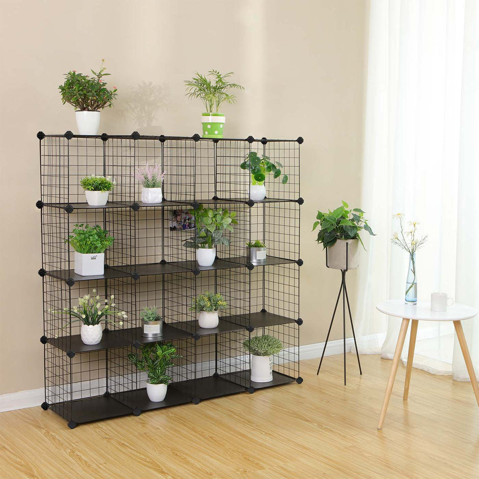 Metal Wire Cube Organizer – Metal – White – Modular Design with 16 Cubes