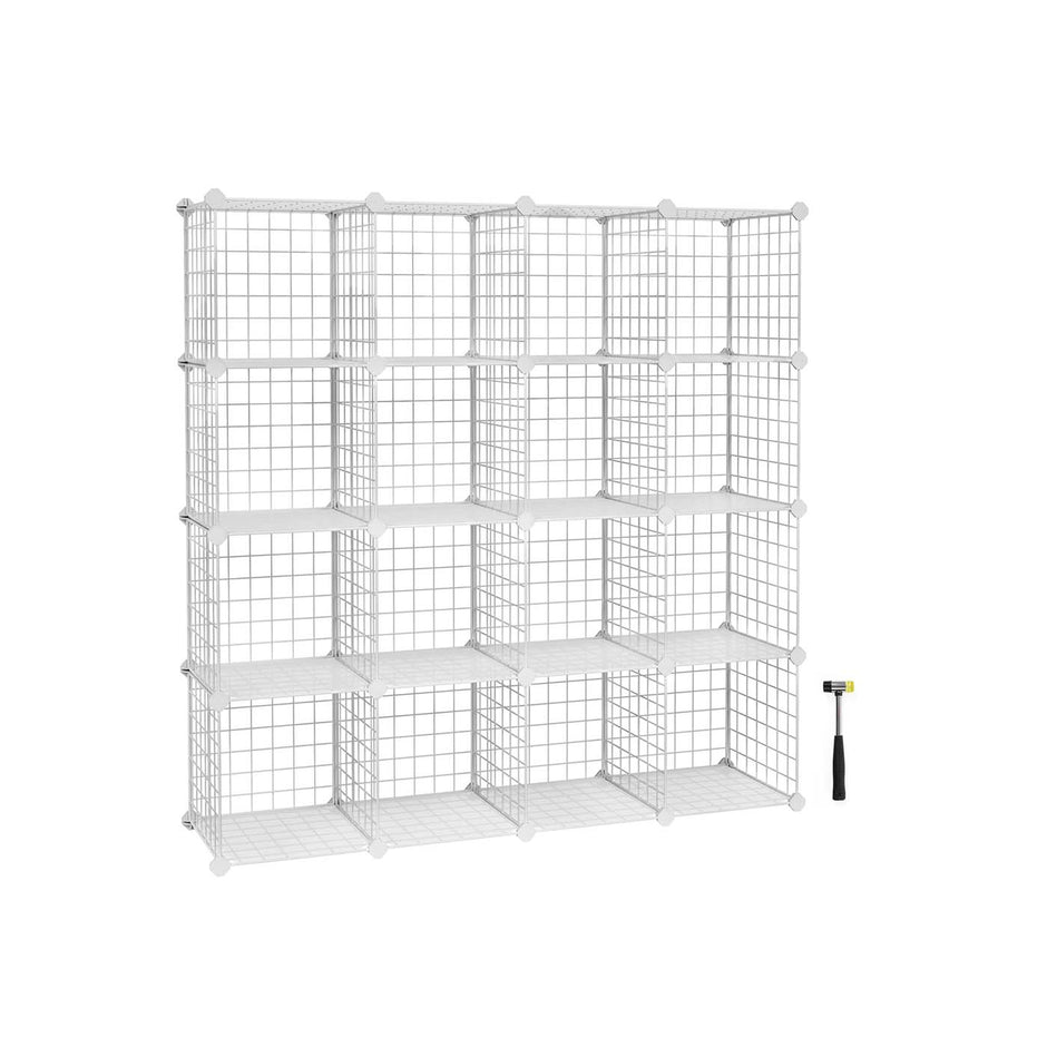 16 Cube Metal Wire Storage Organiser – White – Modular DIY Design
