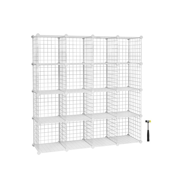 16 Cube Metal Wire Storage Organiser – White – Modular DIY Design