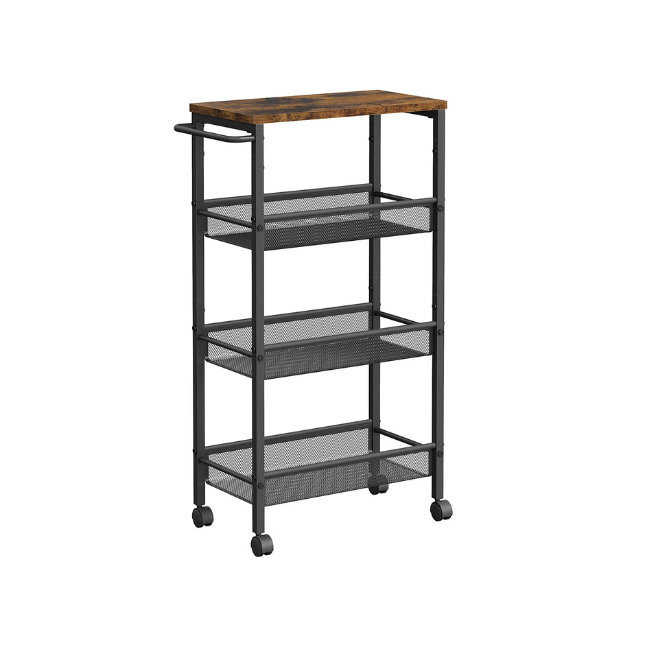 Kitchen Cart Trolley – Steel Frame – Black – Space-Saving with Wheels