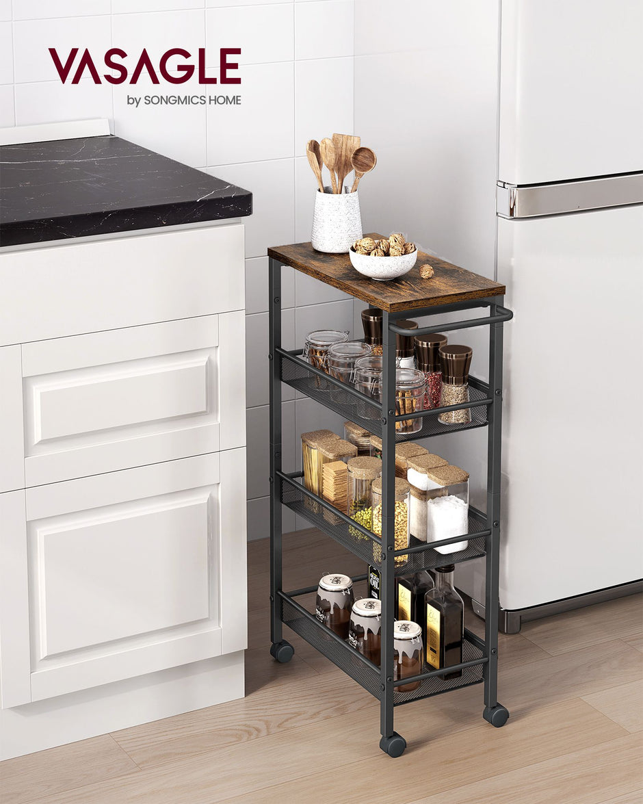 Kitchen Cart Trolley – Steel Frame – Black – Space-Saving with Wheels