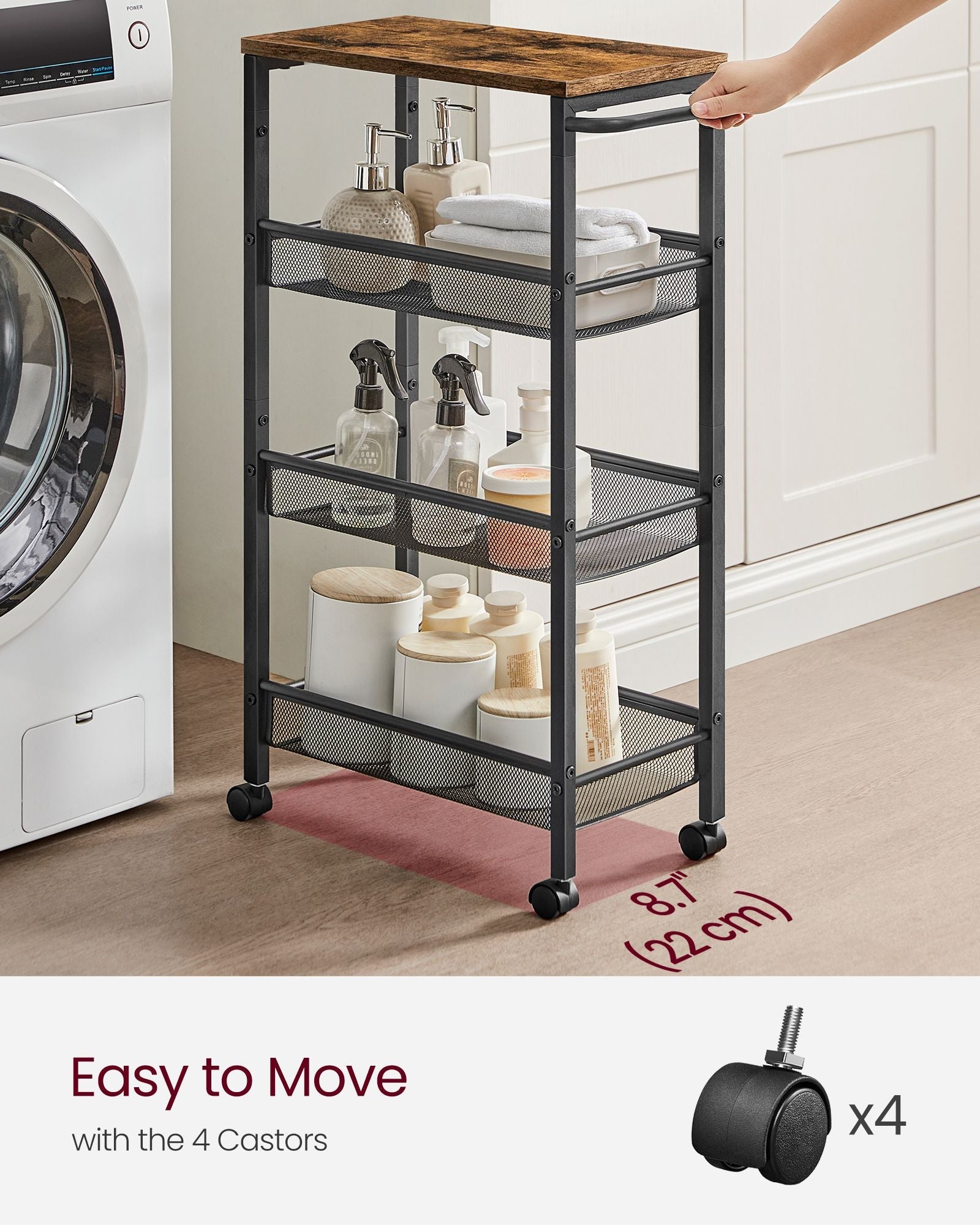 Kitchen Cart Trolley – Steel Frame – Black – Space-Saving with Wheels