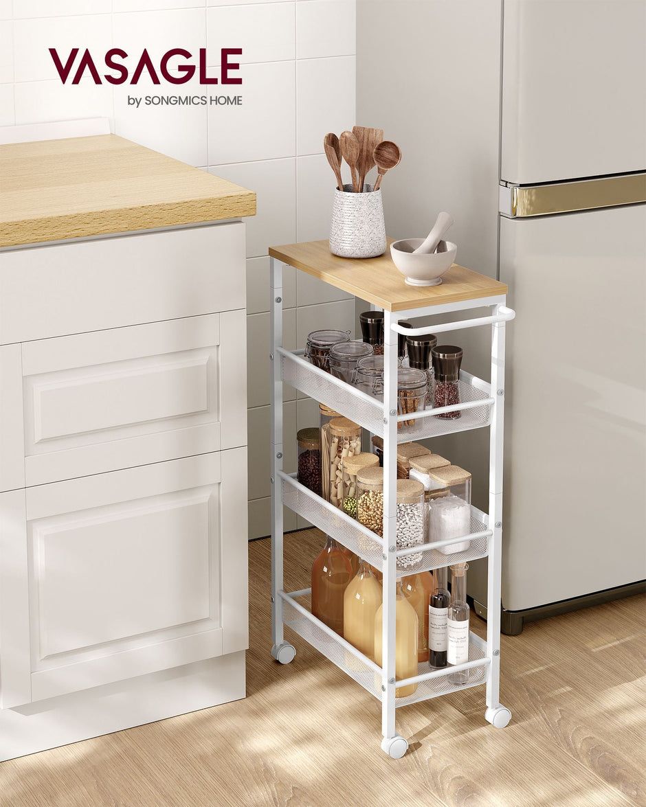 Kitchen Cart – Steel – Black – Space-Saving with Wheels and Handle
