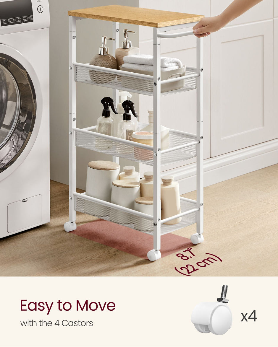 Kitchen Cart – Steel – Black – Space-Saving with Wheels and Handle