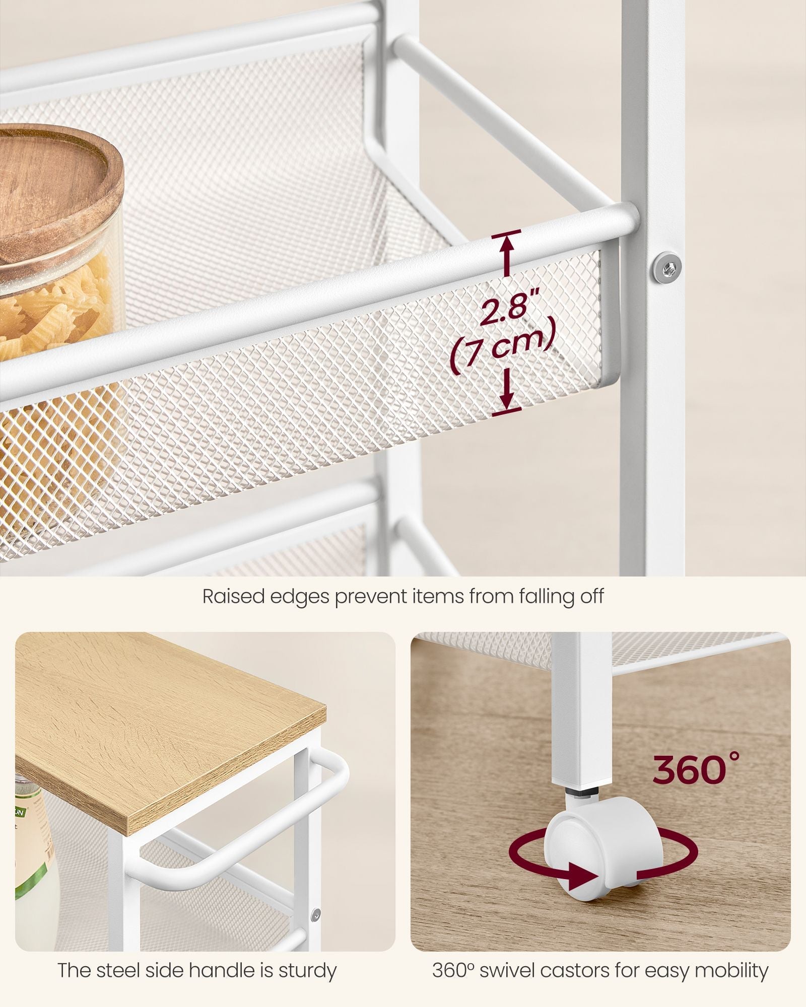 Kitchen Cart – Steel – Black – Space-Saving with Wheels and Handle