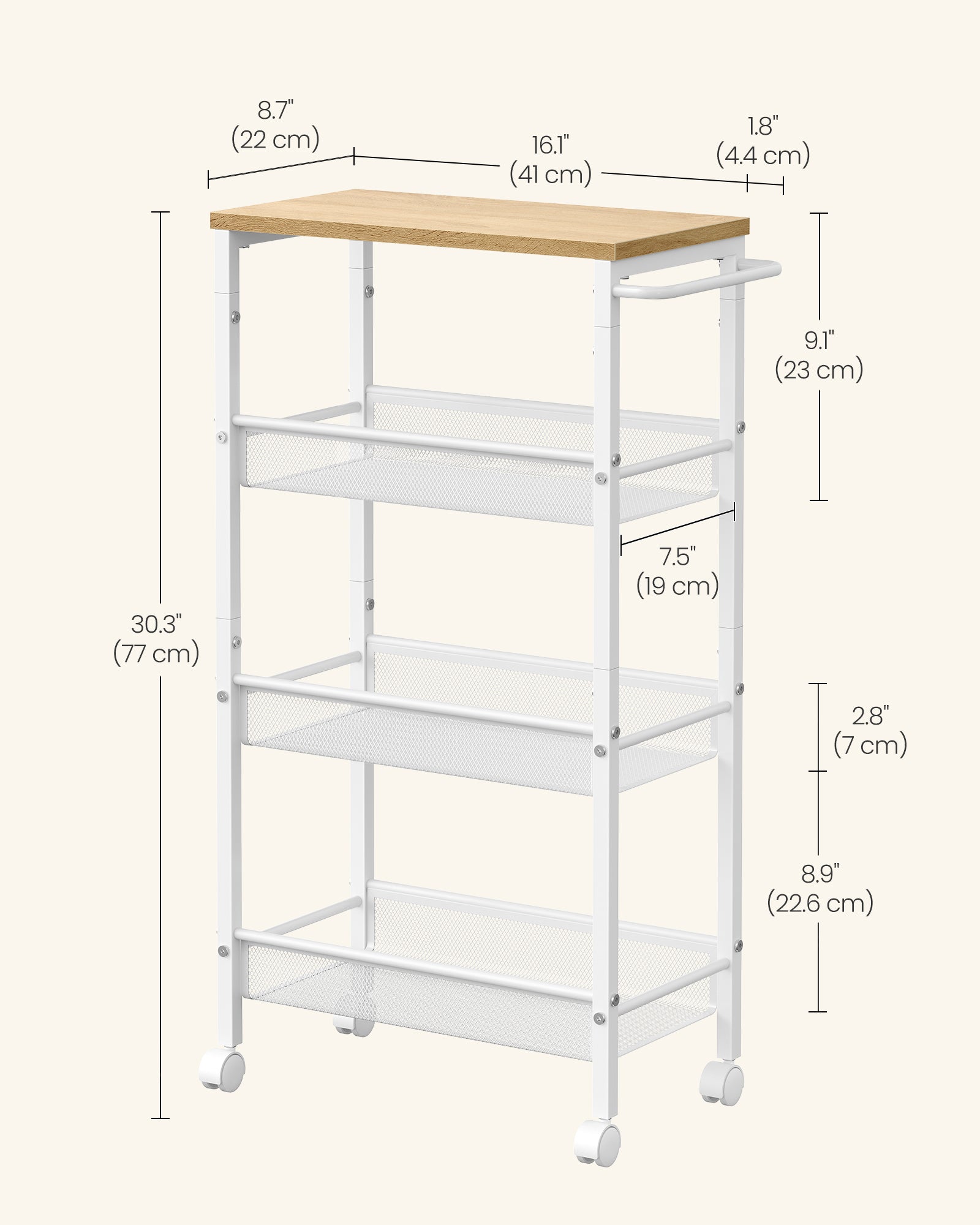 Kitchen Cart – Steel – Black – Space-Saving with Wheels and Handle