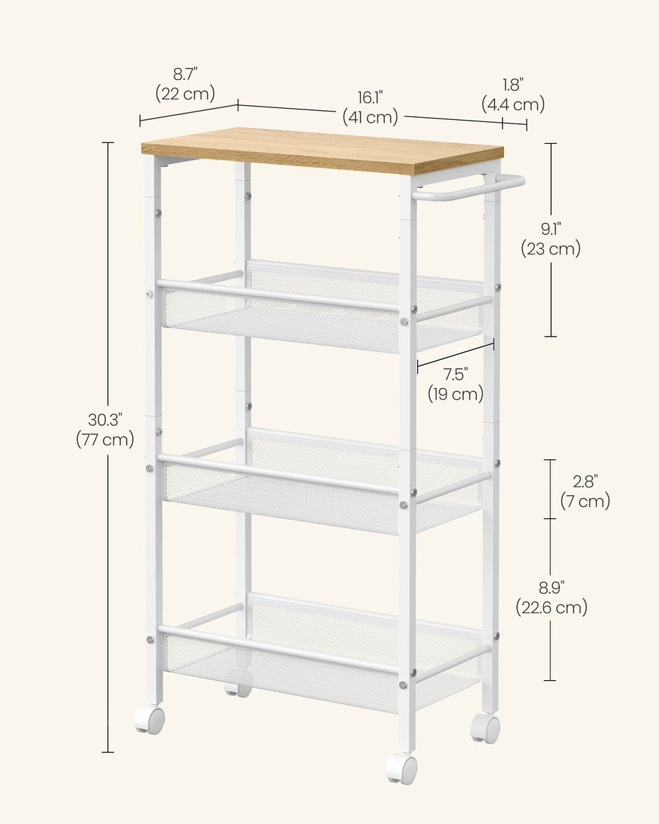 Kitchen Cart – Steel – Black – Space-Saving with Wheels and Handle