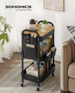 3-Tier Storage Trolley – Metal – Ink Black – Rolling Cart with Table Top and Removable Hanging Cups