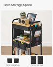 3-Tier Storage Trolley – Metal – Ink Black – Rolling Cart with Table Top and Removable Hanging Cups