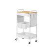 3-Tier Storage Trolley – Wood – Cloud White – Rolling Utility Cart with Table Top and Removable Hanging Cups