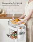 3-Tier Storage Trolley – Wood – Cloud White – Rolling Utility Cart with Table Top and Removable Hanging Cups