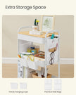 3-Tier Storage Trolley – Wood – Cloud White – Rolling Utility Cart with Table Top and Removable Hanging Cups