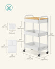 3-Tier Storage Trolley – Wood – Cloud White – Rolling Utility Cart with Table Top and Removable Hanging Cups