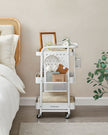 Storage Trolley – Metal Mesh – Cloud White – 3 Shelves with Removable Pegboards and Hooks