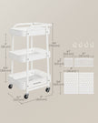 Storage Trolley – Metal Mesh – Cloud White – 3 Shelves with Removable Pegboards and Hooks