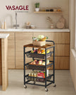 Storage Trolley – Metal and Wood – Rustic Brown and Ink Black – 4-Tier with Pull-Out Baskets and Wheels