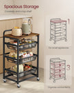 Storage Trolley – Metal and Wood – Rustic Brown and Ink Black – 4-Tier with Pull-Out Baskets and Wheels