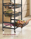 Storage Trolley – Metal and Wood – Rustic Brown and Ink Black – 4-Tier with Pull-Out Baskets and Wheels