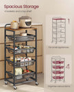 Storage Trolley – Metal and Wood – Rustic Brown and Ink Black – 4-Tier with Pull-Out Baskets and Wheels