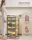 Storage Trolley – Metal and Wood – Rustic Brown and Ink Black – 4-Tier with Pull-Out Baskets and Wheels