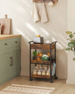 Rolling Storage Trolley – Metal and Wood – Rustic Brown and Ink Black – 4-Tier with Table Top and Lockable Castors