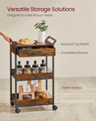 Rolling Storage Trolley – Metal and Wood – Rustic Brown and Ink Black – 4-Tier with Table Top and Lockable Castors