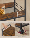 Rolling Storage Trolley – Metal and Wood – Rustic Brown and Ink Black – 4-Tier with Table Top and Lockable Castors