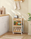Rolling Storage Trolley – Wooden – Golden Oak and Cloud White – 3-Tier with Table Top and Lockable Castors