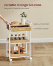 Rolling Storage Trolley – Wooden – Golden Oak and Cloud White – 3-Tier with Table Top and Lockable Castors