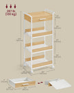 4-Tier Rolling Storage Trolley – Wood – Golden Oak and Cloud White – Includes Top Drawer and Lockable Castors