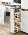 4-Tier Slim Kitchen Storage Trolley – Wood – Rustic White and Honey Brown – Compact Design with Wheels