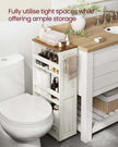 4-Tier Slim Kitchen Storage Trolley – Wood – Rustic White and Honey Brown – Compact Design with Wheels